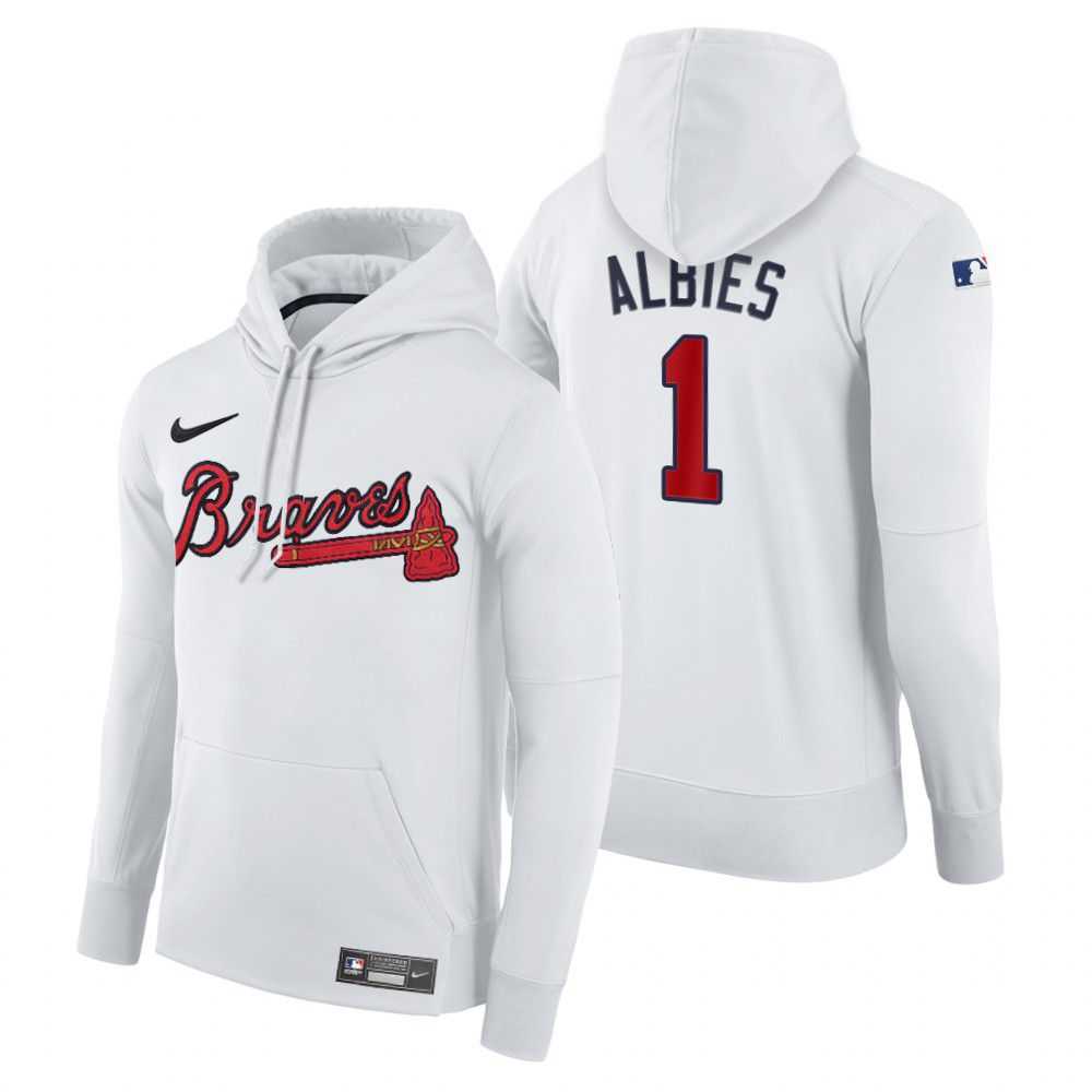 Men Atlanta Braves 1 Albies white home hoodie 2021 MLB Nike Jerseys
